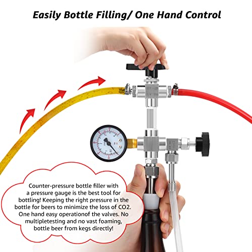 Ferroday Counter Pressure Bottle Filler Beer Bottling Wand Stainless Steel Bottle Filler Beer Counter Pressure Bottle Filling Beer Bottle Wand Counter Pressure 60Psi Gauge Beer Bottle Filler Hand Held #TOP4