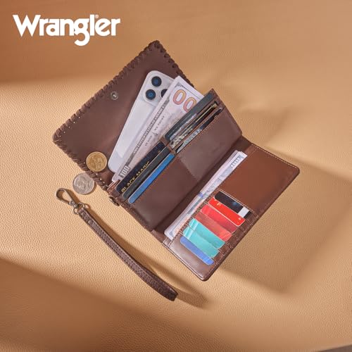 Montana West X Wrangler Women's Cowhide Wallet Trifold Phone Wristlet Wallets, Card Cases & Money Organizers Brown Clutch RFID Wallets for Womens Ladies Female Travel Credit Card Wallet WG196-W0563CF by Montana West - Image 2