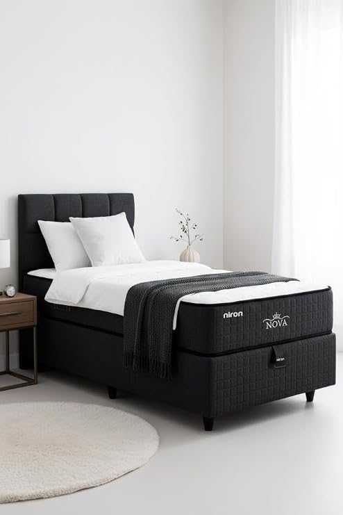 Nova Bed 180x200 Double - 25 cm Package Spring Orthopedic, Medium Hard, Anthracite, Cotton Fabric