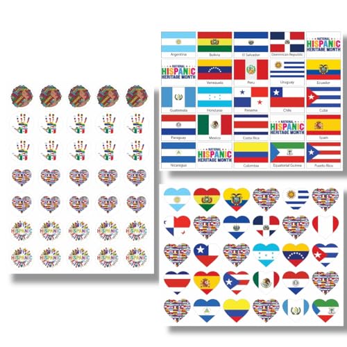 280Pcs Hispanic Heritage Month Stickers Hispanic Flag Sticker Set Spanish Speaking Countries Flags for Classroom Decorations Party Favors Poster and Crafts