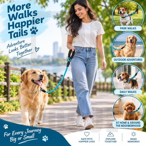 Image of PetVogue FT Nylon Rope Dog Leash, Heavy Duty Training & Walking Lead for Small, Medium & Large Dogs, Reflective Pet Walking Cord with Comfortable Padded Handle & Strong Metal Clip (Blue)