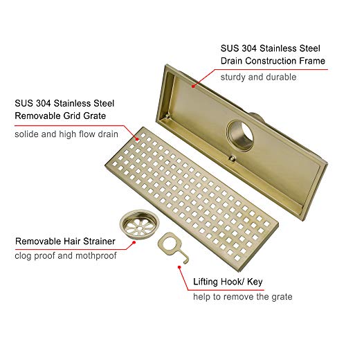 Orhemus Linear Shower Floor Drain With Removable Cover Grid Grate 12 Inch Long Rectangle thumb #5