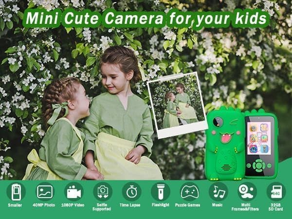 Image of Kids Smart Phone for Girls - Birthday Gifts for Kids Age 3-10 Toys Cell Phone, 2.8 inch Touchscreen with Dual Camera Selfie Phone - Toddler Learning Play Toy (Green Dino)