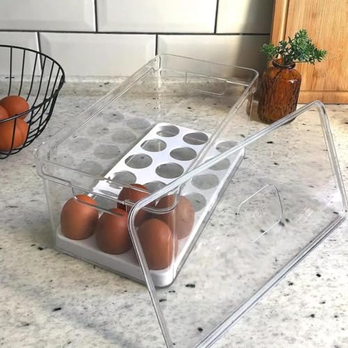 Organizador de Ovos Para Geladeira Acrílico Super Transparente Com Bandeja