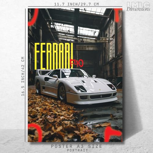 Image of Live Mad Live Crazy Ferrari F40 Portrait Single Wall Paper Poster, A3 Size, 16.5L X 11.7W Inches Unframed Art Prints - Home, Bedroom, Living Room & Decor - Aesthetic, Matt Finish, Frame Not Included
