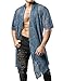 JOGAL Mens Mesh Fishnet See Through Cardigan Ruffle Shawl Collar Open Front Top Blue Large