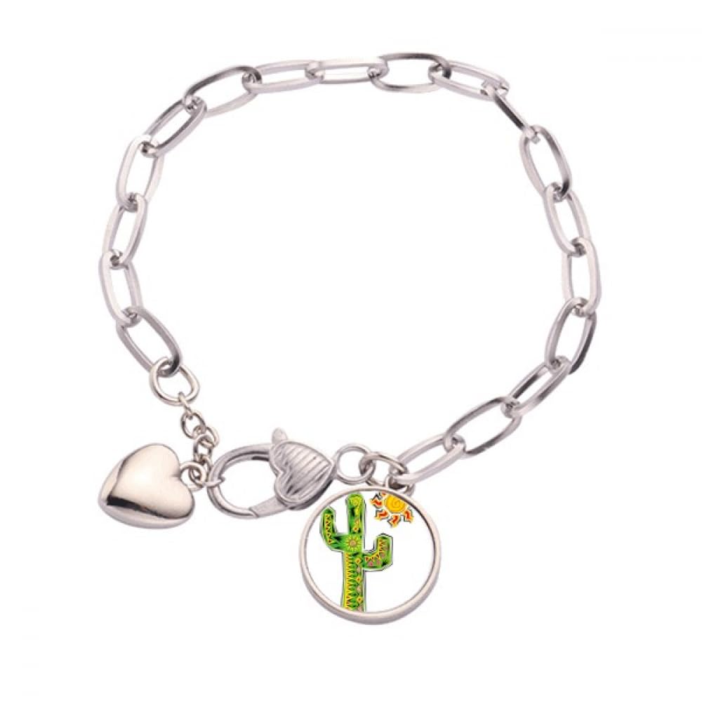 Hand-painted Cactus Mexico Culture Element Heart Chain Bracelet Jewelry Charm Fashion