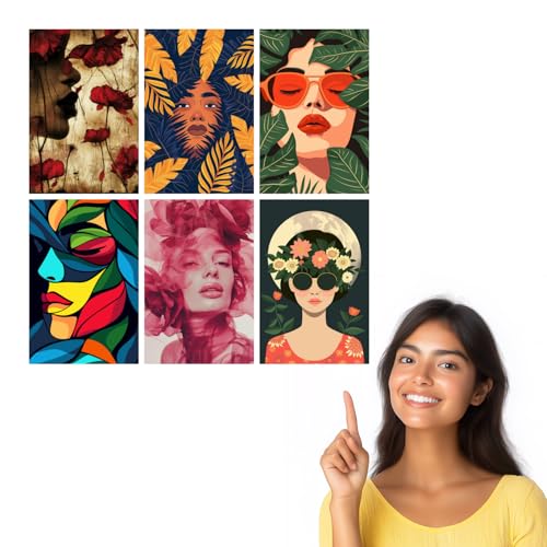 Image of SiddArtify Red - Gold Floral Women Portraits Art Print Set - 300GSM Board - 8x12 Inch - Pack of 6 Wall Room Decoration art Poster Prints