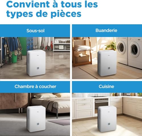 MIDEA Déshumidificateur d air Anti Moisissure intérieur 50 L/Jour | Réservoir amovible 6L, APP/Wifi, Mode Confort, Minuterie 24H | Déshumidificateur industriel de grande capacité jusqu’à 120m²/300 m³