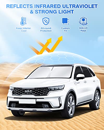 Image of Canvcle Windshield Sun Shade for 2021-2025 2026 Kia Sorento Accessories Side Rear Window Shade Cover Sun Visor Privacy Protection Keep Vehicle Cool Black 8PCS