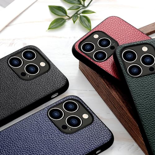 Coque cuir véritable compatible iPhone 14 Pro dos rigide rouge