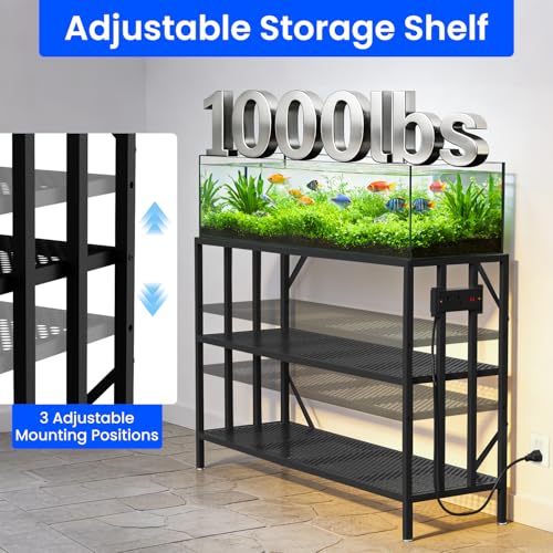 PURRPAXZ 55-75 Gallon Fish Tank Stand with Power Outlet, Heavy Duty Metal Aquarium Stand, 3-Tier Adjustable Storage Shelf for Home and Office, 1000LBS Capacity, Black (Tank not Included) by PURRPAXZ - Image 5