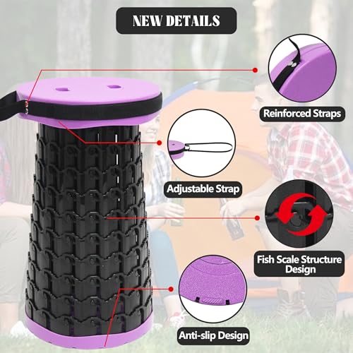 Image of ALEVMOOM 2026 Collapsible Stool with Thick Cushion, H18.1 D10.24 Portable Telescoping More Sturdy Load Capacity 600Lbs, Retractable Adjustable Camping Folding Stool for Outdoor Hiking BBQ Climb