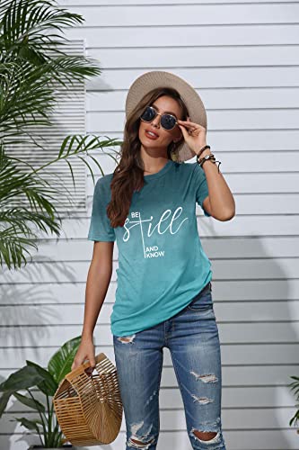 ASTANFY Christian Shirt Women Be Still and Know T-Shirt Inspirational Easter Jesus Short Sleeve Casual Tee Tops2