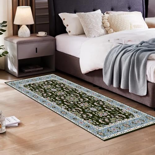 Alfombra de pasillo verde oscuro vintage de 40x150 cm lavable 4