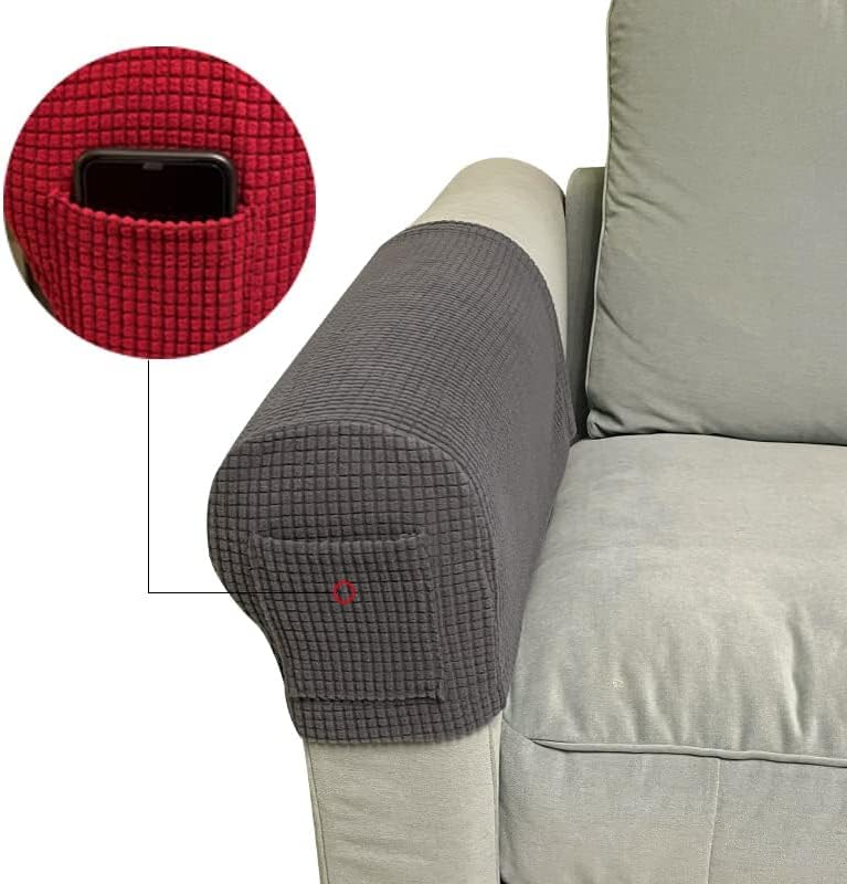 Miniatura 4 de SXNING Fundas para reposabrazos con bolsillo, paquete de 4 fundas elásticas para reposabrazos de sillón, tapas de poliéster suave para brazos,