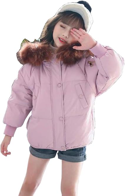 Amazon Fevon ダウンコート 子供 女の子 ショート丈 秋冬 フード付き フェイクファー アウター キッズ ガールズ 厚手 暖かい 中綿 コート 中綿ジャケット 保温 防寒 綿服 女児 ジュニア ダウンジャケット 通園 通学 110 160 コート ジャケット 通販