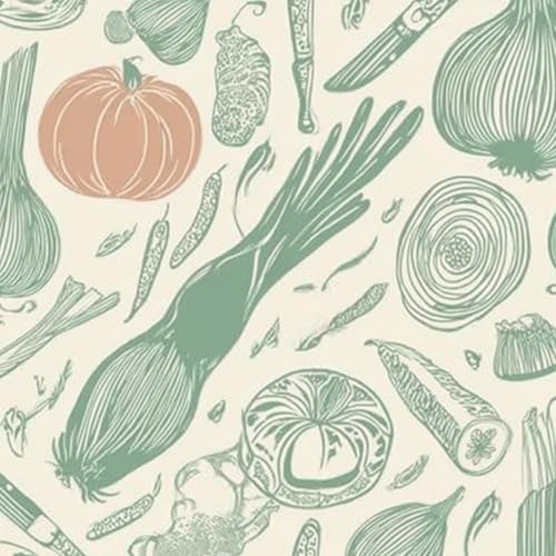 壁紙 45cm x 300cm 剥がせる ヴィンテージの野菜パターンイラスト - カボチャ、タマネギ、トマト、ハーブのパステルカラー 多機能 防水/汚れ防止/防油 食器棚 クロ 玄関 ふすま紙 家具 部屋 DIY 賃貸OK
