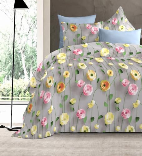 Image of DECOR2ADMIRE 300 TC Premium 7D Print Super King Size Cotton Bedsheet Set with 2 Pillow Covers | Ultra Soft 108 inch x 108 inch | Elegant Floral Designs (Soft Petals)