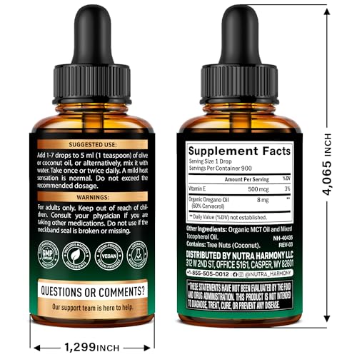 image for NUTRAHARMONY USDA Organic Oil of Oregano - Liquid Drops with Vitamin E