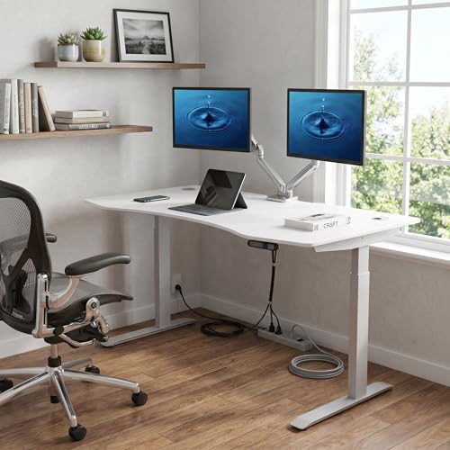 Image of ApexDesk Elite Pro Series 60 inch x 27 inch Electric Height Adjustable Stand up Desk, Sit Stand Home Office Desk, Computer Desk - Curved White