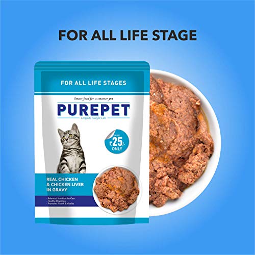 Image of Purepet All Life Stages Wet Cat Food, Real Chicken and Chicken Liver in Gravy, 24 Pouches (24 x 70g),1.68kg pack