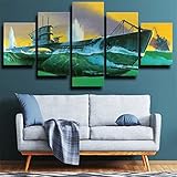 PMSM - Bilder 200x100 cm Vlies Leinwandbild 5 TLG Kunstdruck modern Wandbilder XXL Wanddekoration Design Wand Bild - Bundeswehr Deutsches U-Boot U-99 WWII Rahmenlos