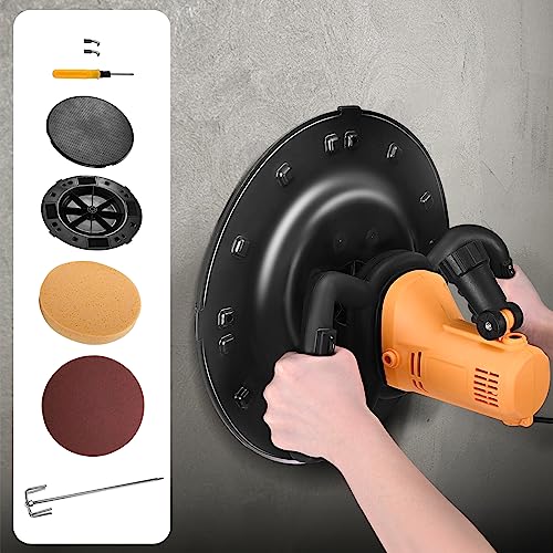 GJCrafts Lijadora de Pared eléctrica Máquina pulidora multifunción para Alisar Paredes Paleta de concreto de Velocidad Variable 80-600 RPM con Varilla mezcladora y 4 lijas