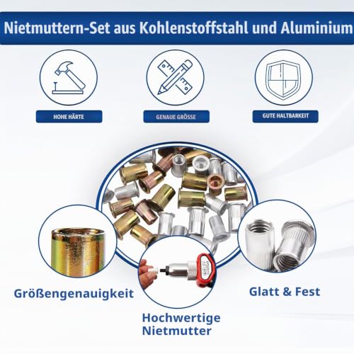 Foto von CCLIFE 500tlg Blindnietmuttern Set M3-M10 Flachkopf Nietmuttern