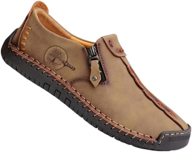 Men's Side Zipper Loafers – Comfortable Non-Slip Leather Casual Shoes for Spring and Summer, Perfect for Outdoor Walking & Everyday Wear
