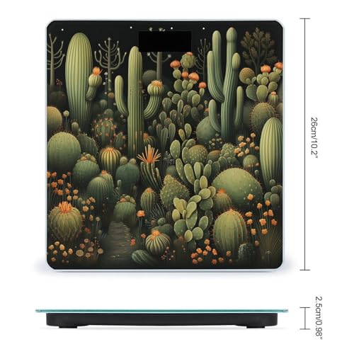 Báscula digital de baño estilo cactus verde de vidrio templado miniatura 2