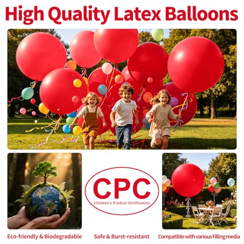 Image of 5Pcs Red Big Balloons 36 Inch, Round Large Latex Party Balloons for Birthday Wedding Decorations
