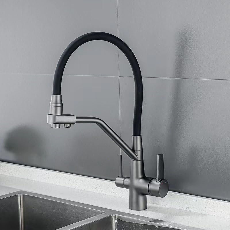 Robinet 3 voies avec filtre eau pure pour évier de cuisine laiton or