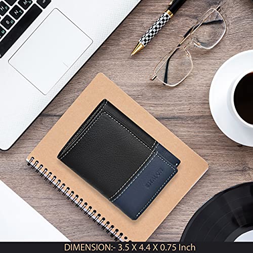 Estalon Slim Wallet For Men - Rfid Blocking Real Leather Trifold Money Wallet Dual Color #TOP4