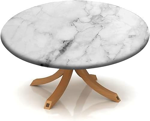 Miniatura 4 de SongYi Mantel redondo ajustable de mármol, borde elástico con patrón de líneas de piedra y rayas, mantel impermeable lavable para bodas/cenas, se