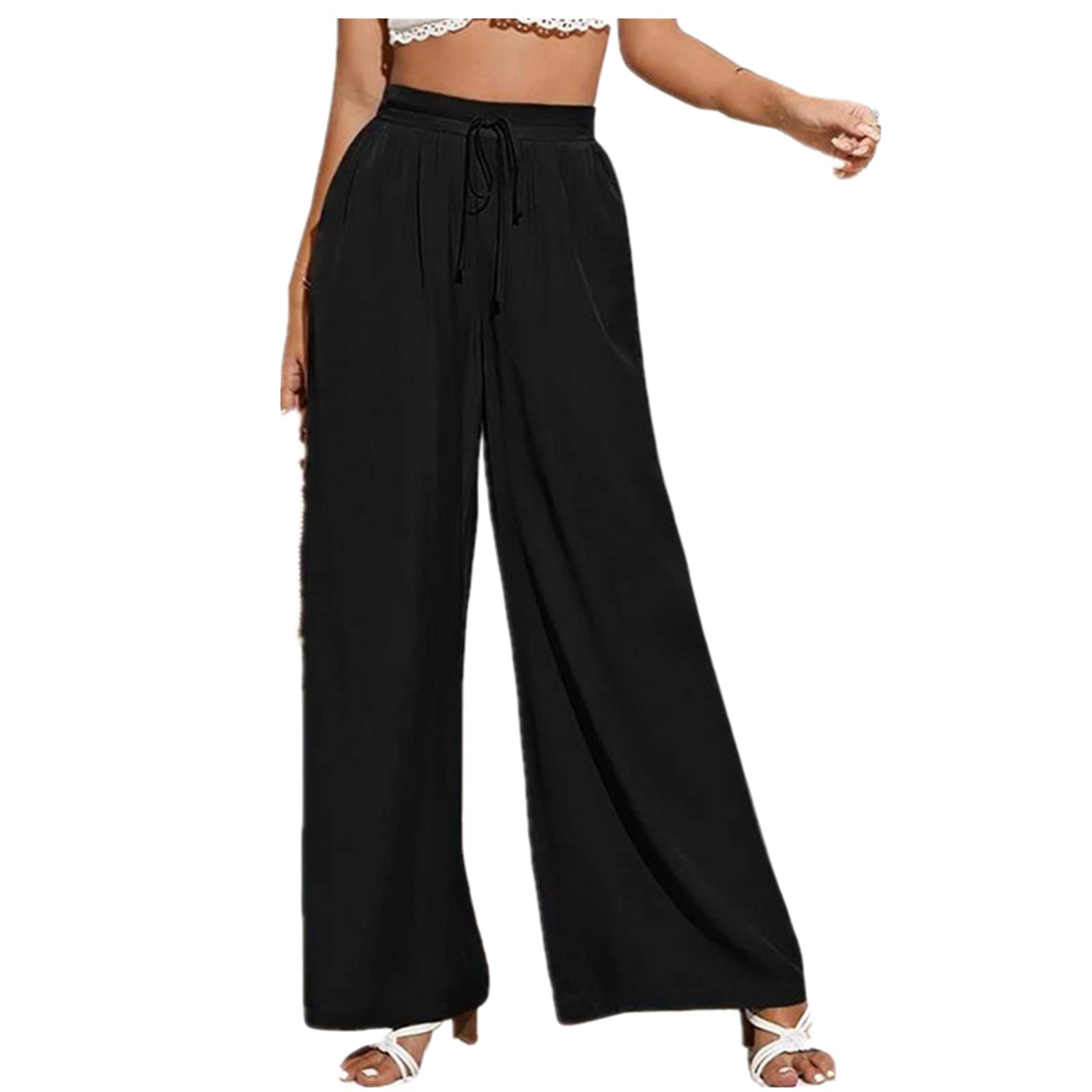 Solid Color Straight Wide Leg Pants Womens high Waist Loose and Thin Casual Fashion Trousers