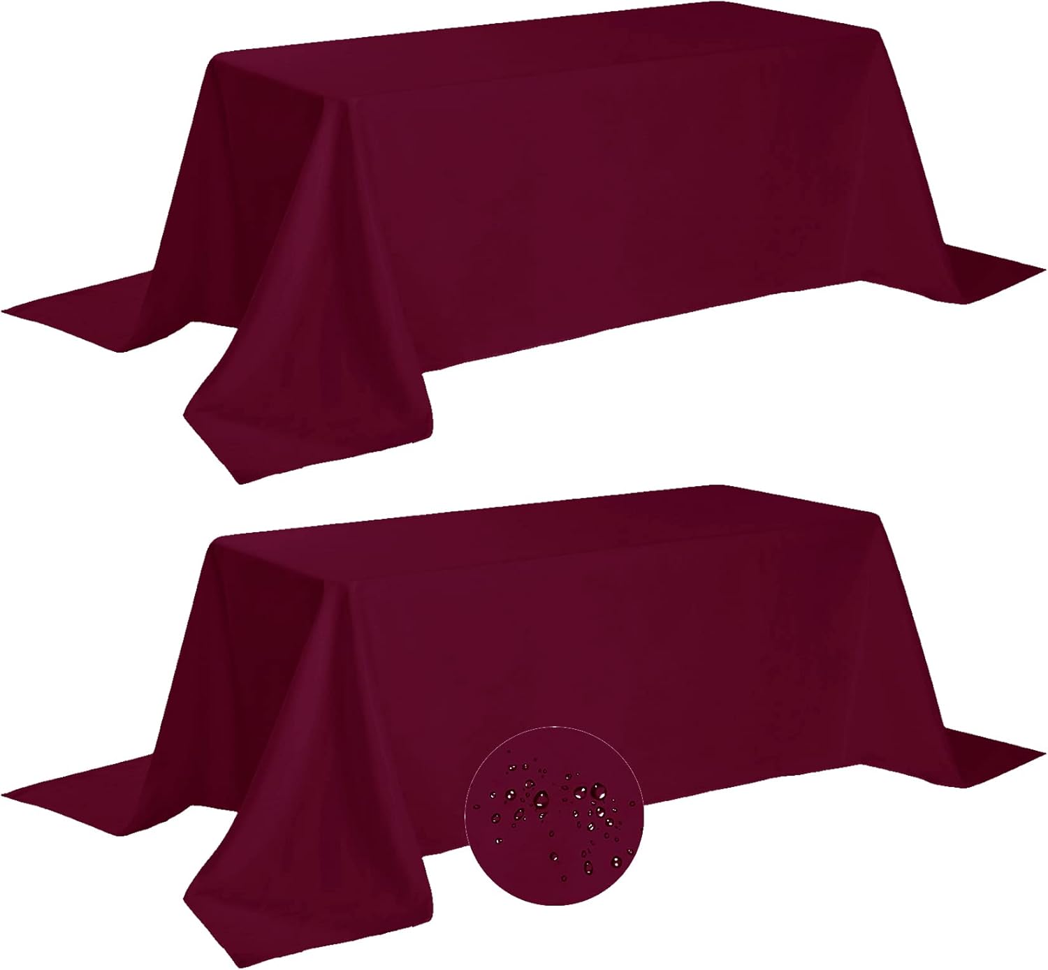 Fokitut 2 Pack Waterproof Rectangle Tablecloth, 90x132 Inch,Stain Resistant and Wrinkle Polyester Table Cloth, Fabric Table Cover for Kitchen Dining, Wedding, Party, Holiday Dinner-Burgundy