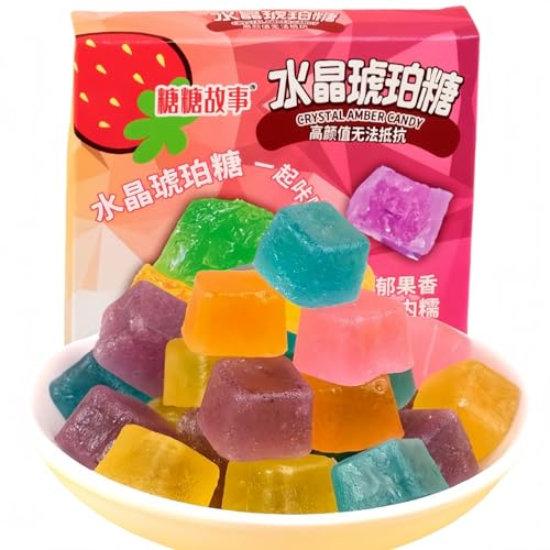 MKSDDF-Fruit Candy Amber Fruit Candy Assorted Candy Colorful Soft Candy Crispy Outside and Soft Inside Gem Candy Handmade Gem Candy Internet Celebrity Diamond Candy Snacks 32g/1.13oz*1 Box