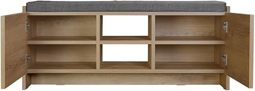 Miniatura 7 de Niche Armario de almacenamiento de zapatos con estantes y banco, nogal rústico