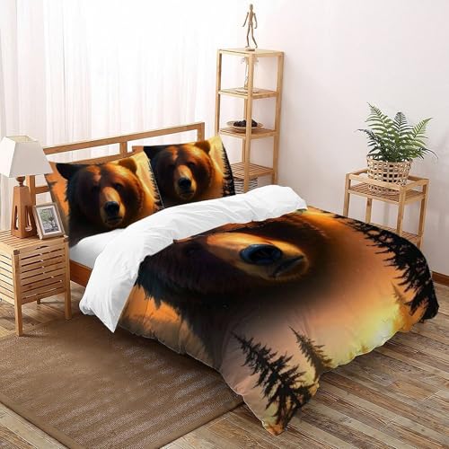 Housse de couette super king animaux lit enfant 260x220 fermeture éclair forest bear - 2