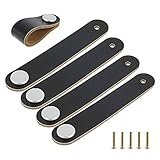 Your's Bath 5 Stück Möbel Ledergriff, Möbelknöpfe Schrankgriff Schubladen Möbelgriffe Leder Schublade Pull Türknauf für Schublade Schranktür Wohnkultur mit Schrauben Zubehör (Schwarz)