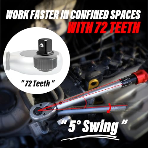 DANGKIY Drehmomentschlüssel 1/2 Zoll für Auto, 20–230 Nm, Torque Wrench 5-tlg. Set mit Verlängerung & Stecknüssen (17/19/21 mm) – für Reifenwechsel & Motorrad