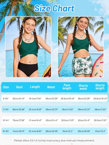 Image of Girl's 3 Piece Bikini Set Cross Strap Swimsuits for Girls Bathing Suit with Shorts Teen Swimwear Swimming Suit