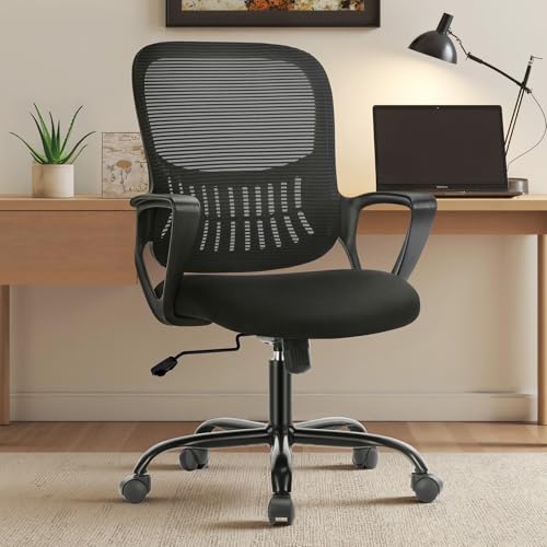 Sweetcrispy Home Office Managerial Executive Chair with Ergonomic Design, Mid-Back Mesh Swivel, Comfortable Lumbar Support, Comfy Arms for Bedroom,Study,Student, Black by Sweetcrispy - Used condition - US$53.57