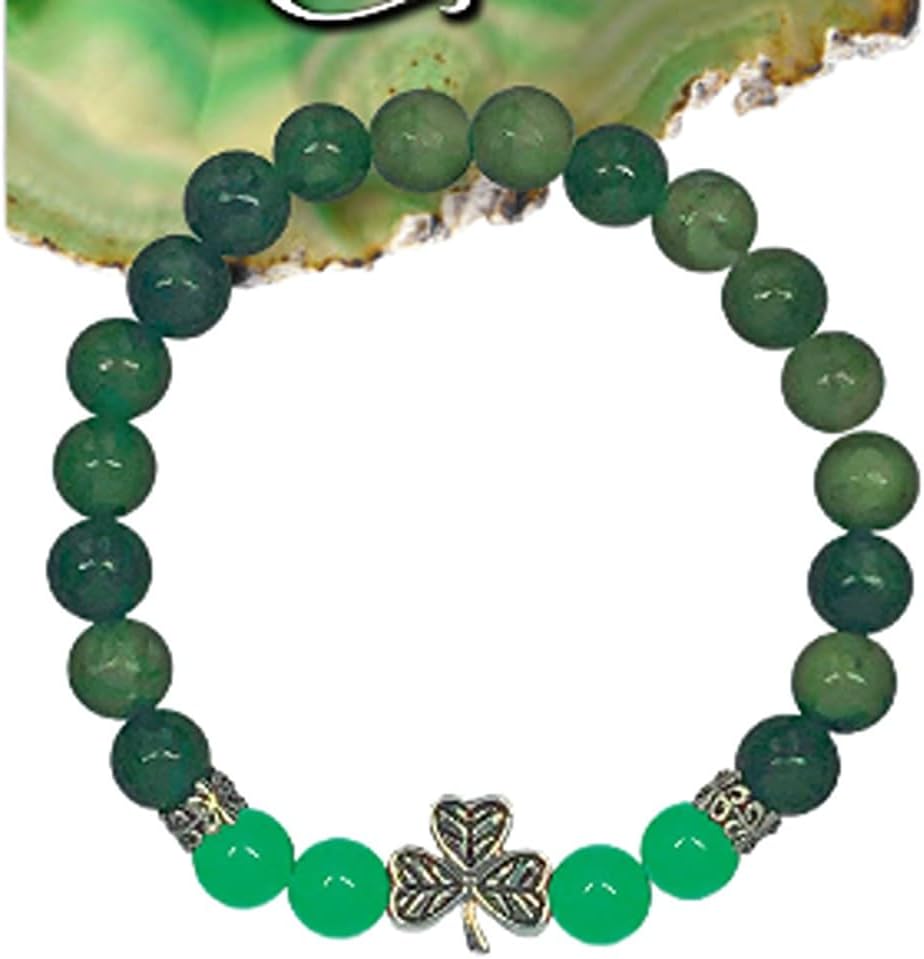 Irish Connemara Marble Shamrock Charm Bracelet with Trinity Knot Natural Gemstone Birthday Gift St Patrisk's Day
