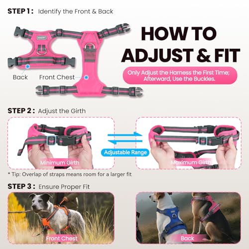 VIVAGLORY Easewalk Hundegeschirr, Anti Zug Hundegeschirr für Training & Spazieren, Anti Zieh Geschirr Welpengeschirr Mit Griff, Ausbruchsicher & Non-Stop für Welpe Hunde, S, Schwarz - Patterned
