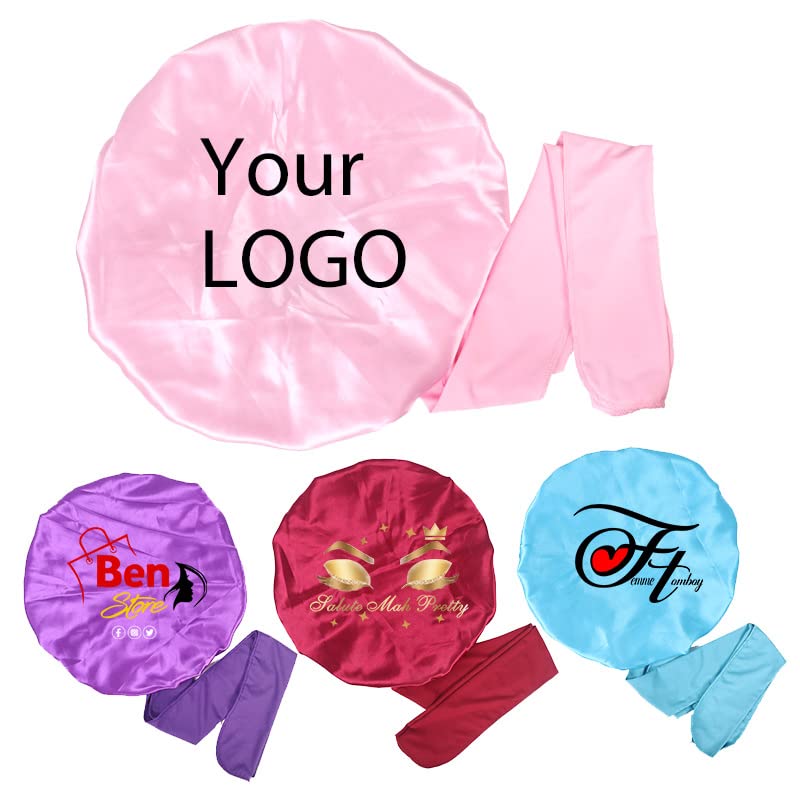Custom Logo Satin Bonnet Hair Care Bonnet for Sleeping,10-20 PCS Silk Bonnet Hair Wrap Cap with Ribbon Tie Band for Women