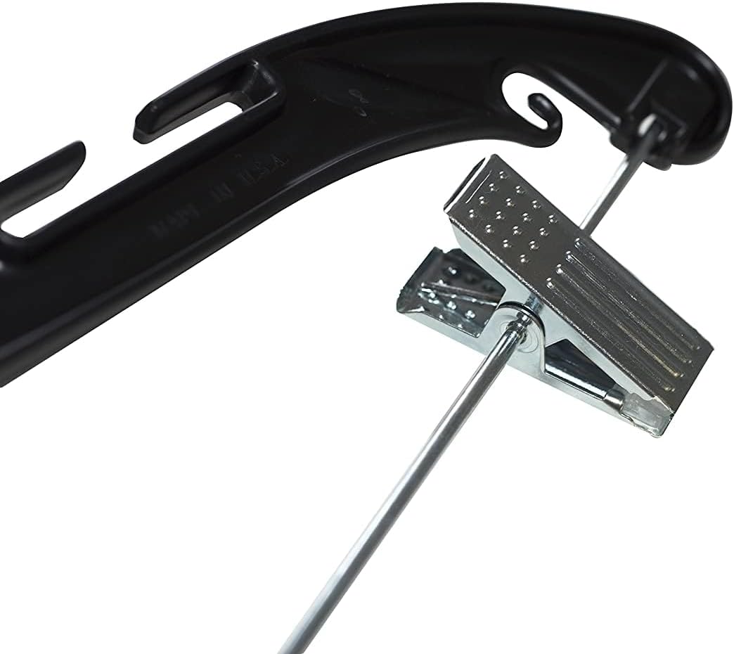 NAHANCO 17” Plastic Suit Hangers w/Metal Clips, Heavy Weight, Black with Chrome Hook, (Pack of 25)
