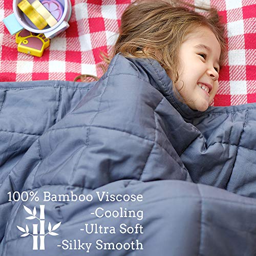Zonli Cooling Weighted Blankets, 7 Lbs 41''X60'' Bamboo Viscose Heavy Blanket For Kids, Grey Navy Cozy Comforter With Glass Beads For Christmas Decorations/Gift #TOP1