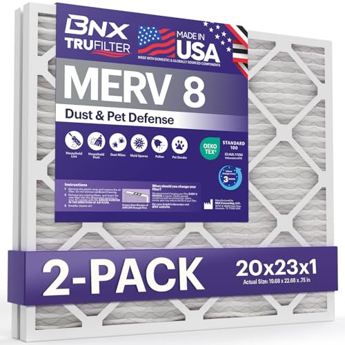 Image of BNX TruFilter 20x23x1 Air Filter MERV 8 (2-Pack) - MADE IN USA - Dust & Pet Defense Electrostatic Pleated Air Conditioner HVAC AC Furnace Filters for Dust, Pet, Mold, Pollen MPR 600 - 700 & FPR 5